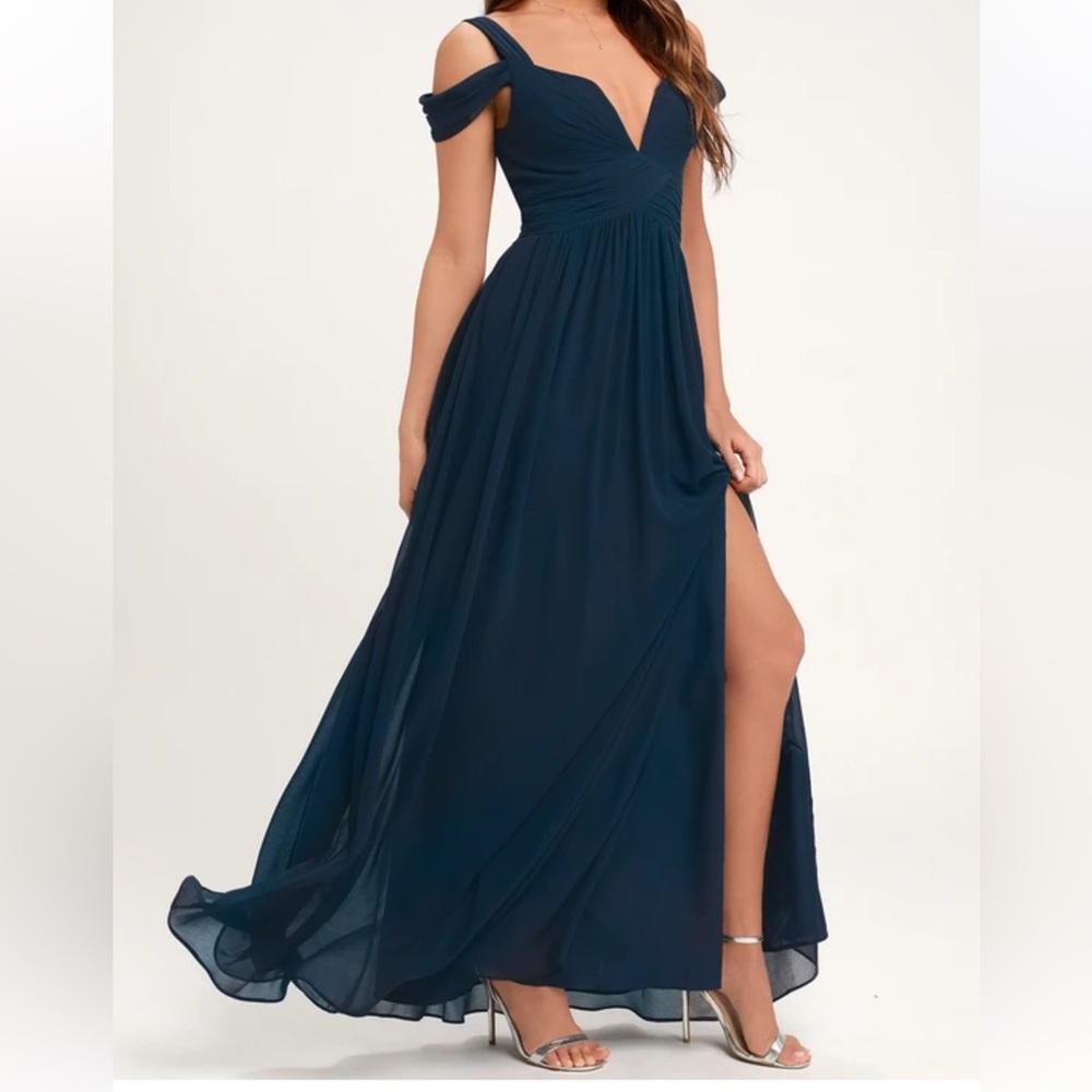 Lulus Ocean of Elegance Navy Blue Maxi Dress (small)